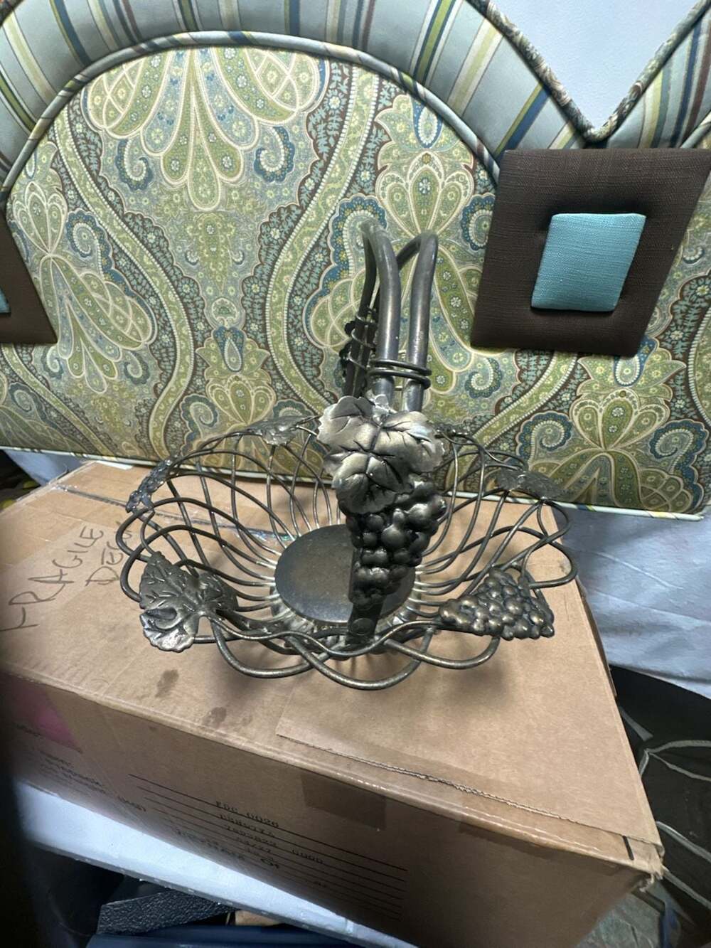 Godinger Silver Plate Wire Basket With Grape & Leaf Design